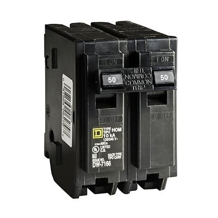 Square D Circuit Breaker, HOM Series, 50A, 2 Pole, 120/240V AC, 10kA HOM250C